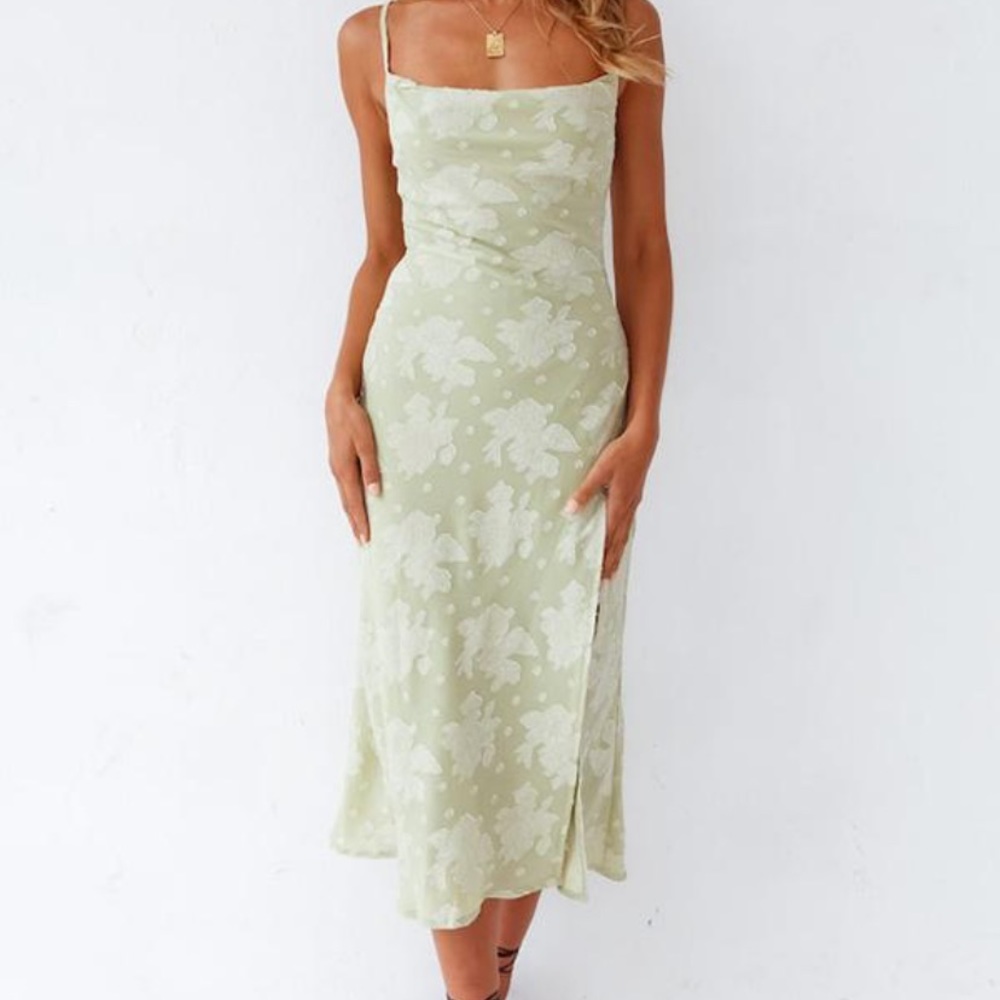 sage green floral midi dress